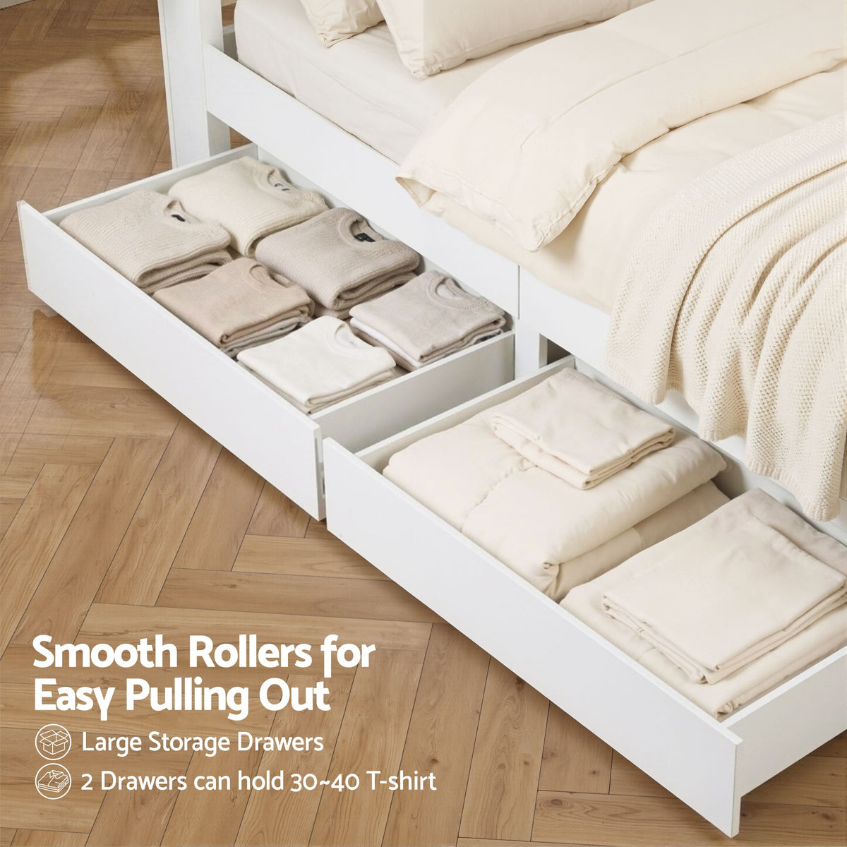 Artiss King Single Bed Frame with Storage Drawers White