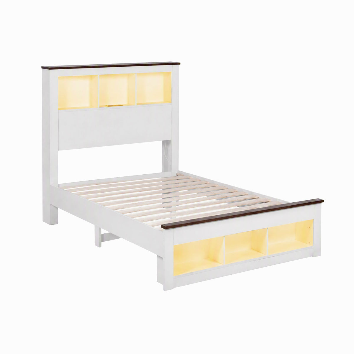 Artiss Single Bed Frame with Storage Headboard and Footboard, White
