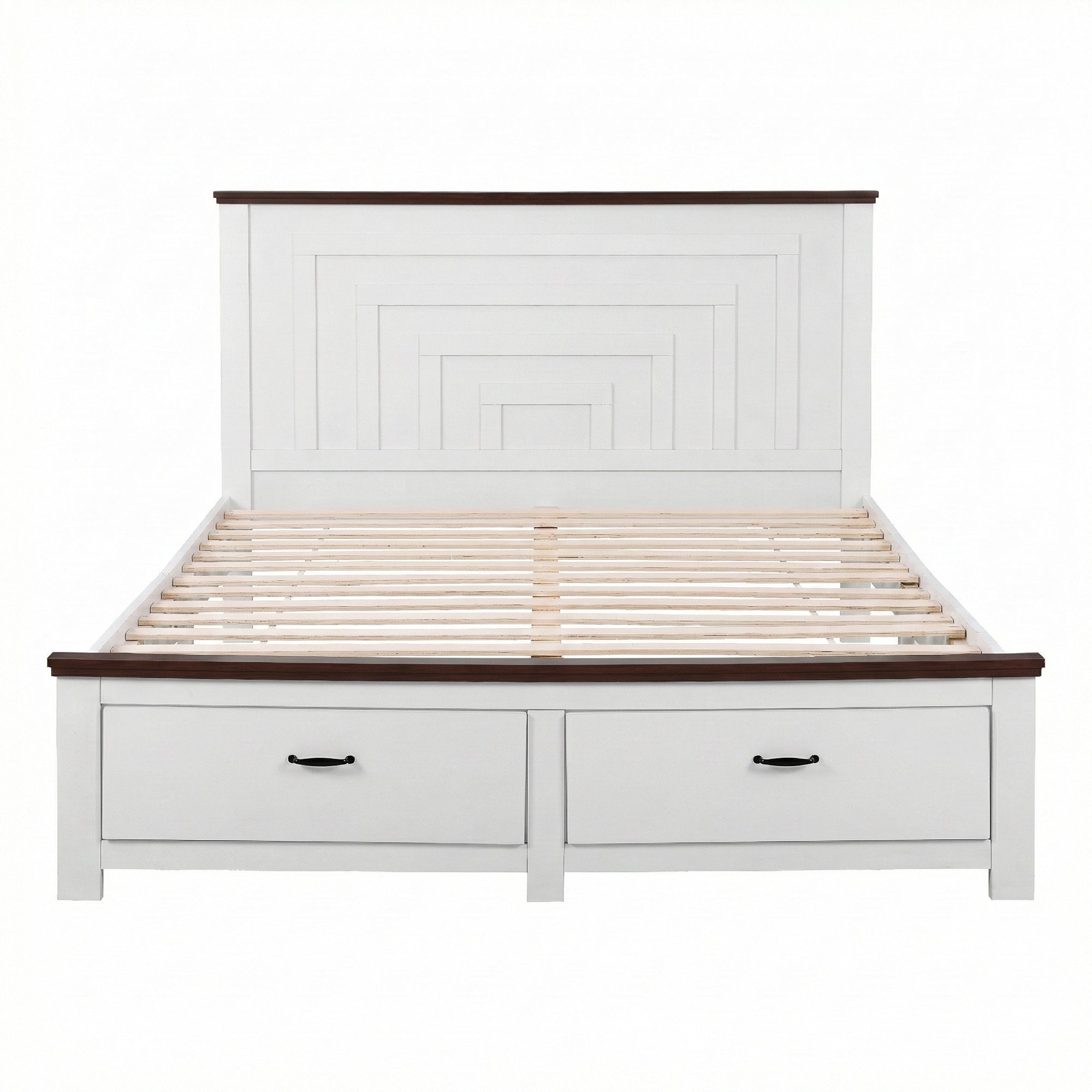 Artiss Queen Wooden Bed Frame with 2 Drawer Platform Bed with 108cm Solid High Headboard White Bed Base for Bedroom Easy Assembly