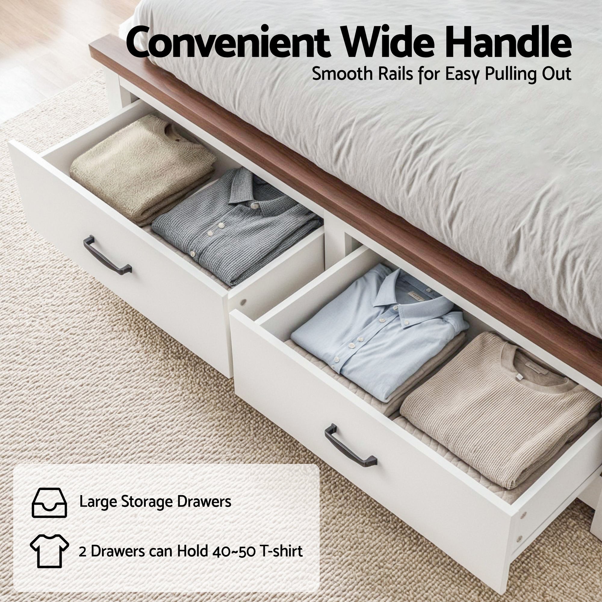 Artiss Queen Wooden Bed Frame with 2 Drawer Platform Bed with 108cm Solid High Headboard White Bed Base for Bedroom Easy Assembly