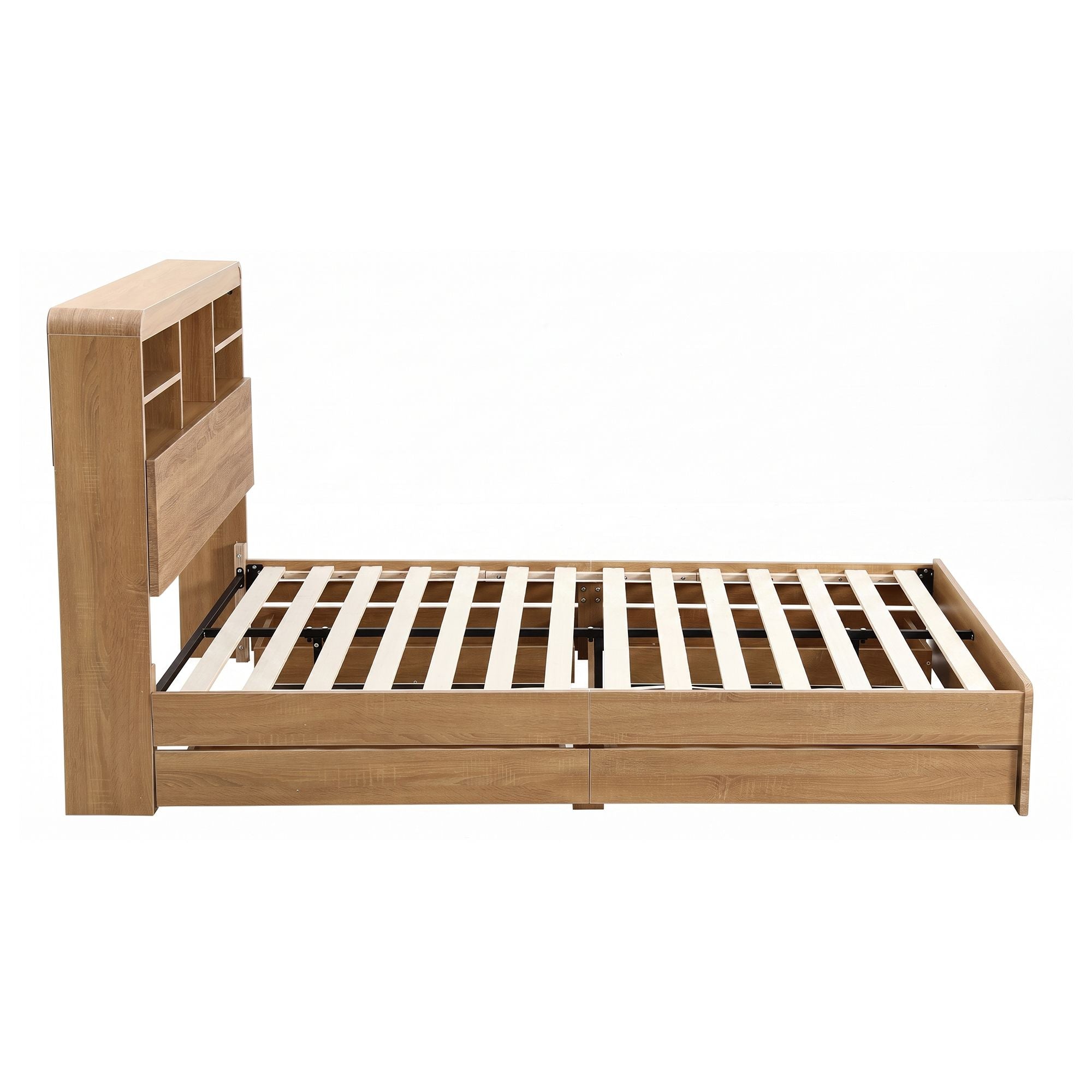 Artiss Double Bed Frame with Storage, 4 Drawers, USB and Night Light Natural