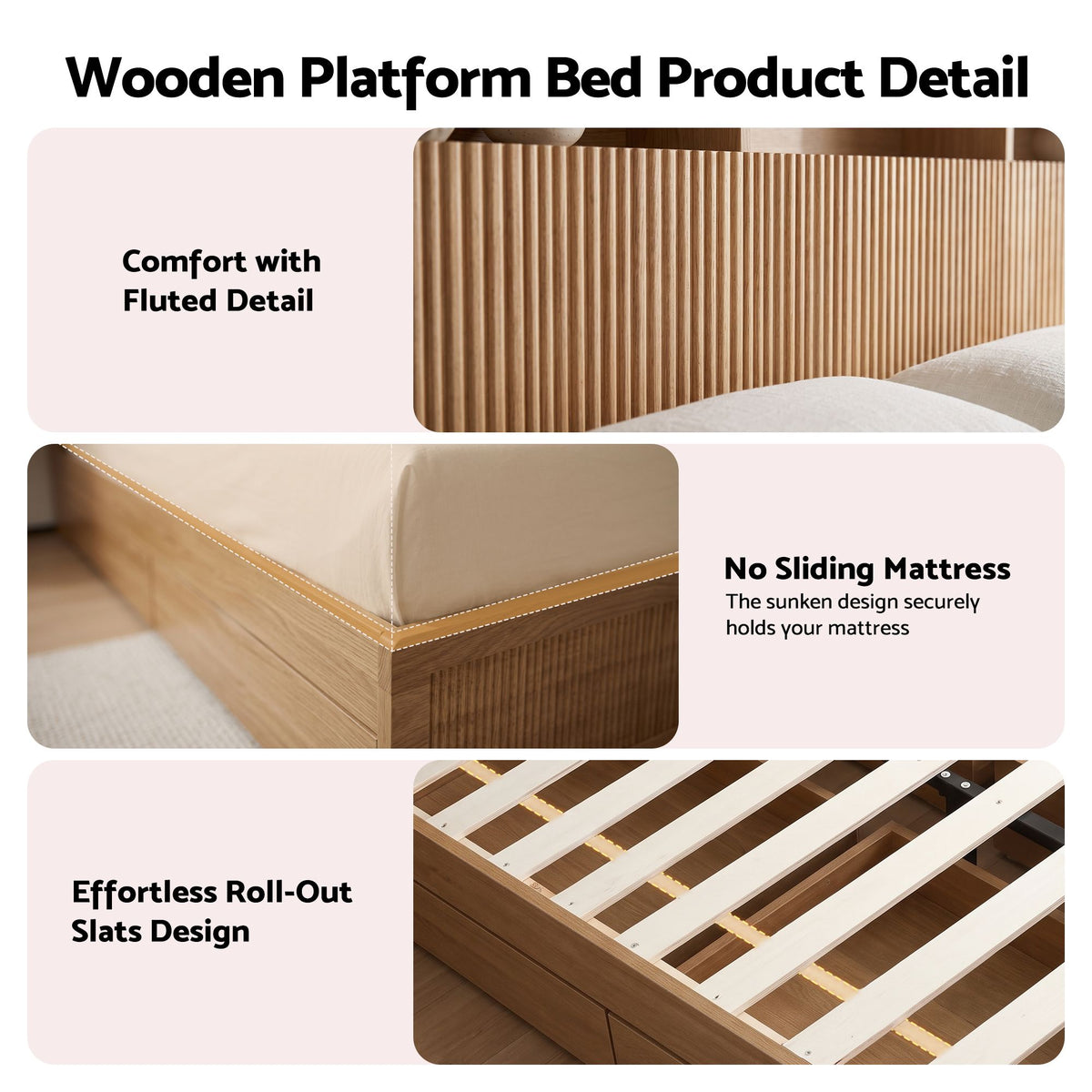 Artiss Double Bed Frame with Storage, 4 Drawers, USB and Night Light Natural