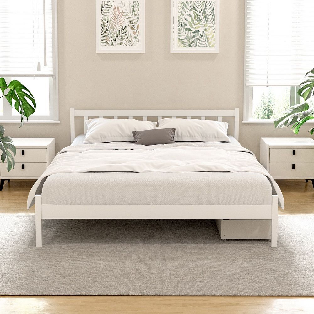 Sofie Double Bed Frame with 2 Storage Drawers White