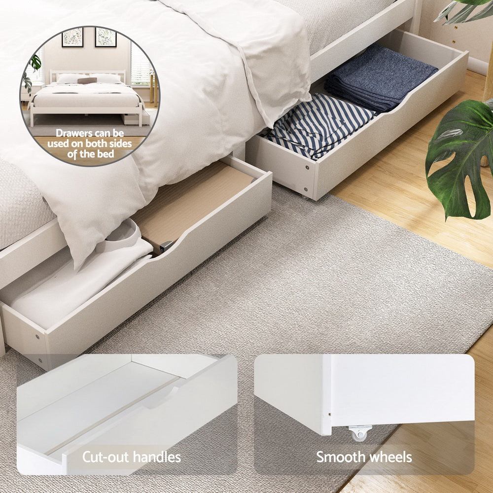 Sofie Double Wooden Platform Bed Frame 2 Storage Drawers White