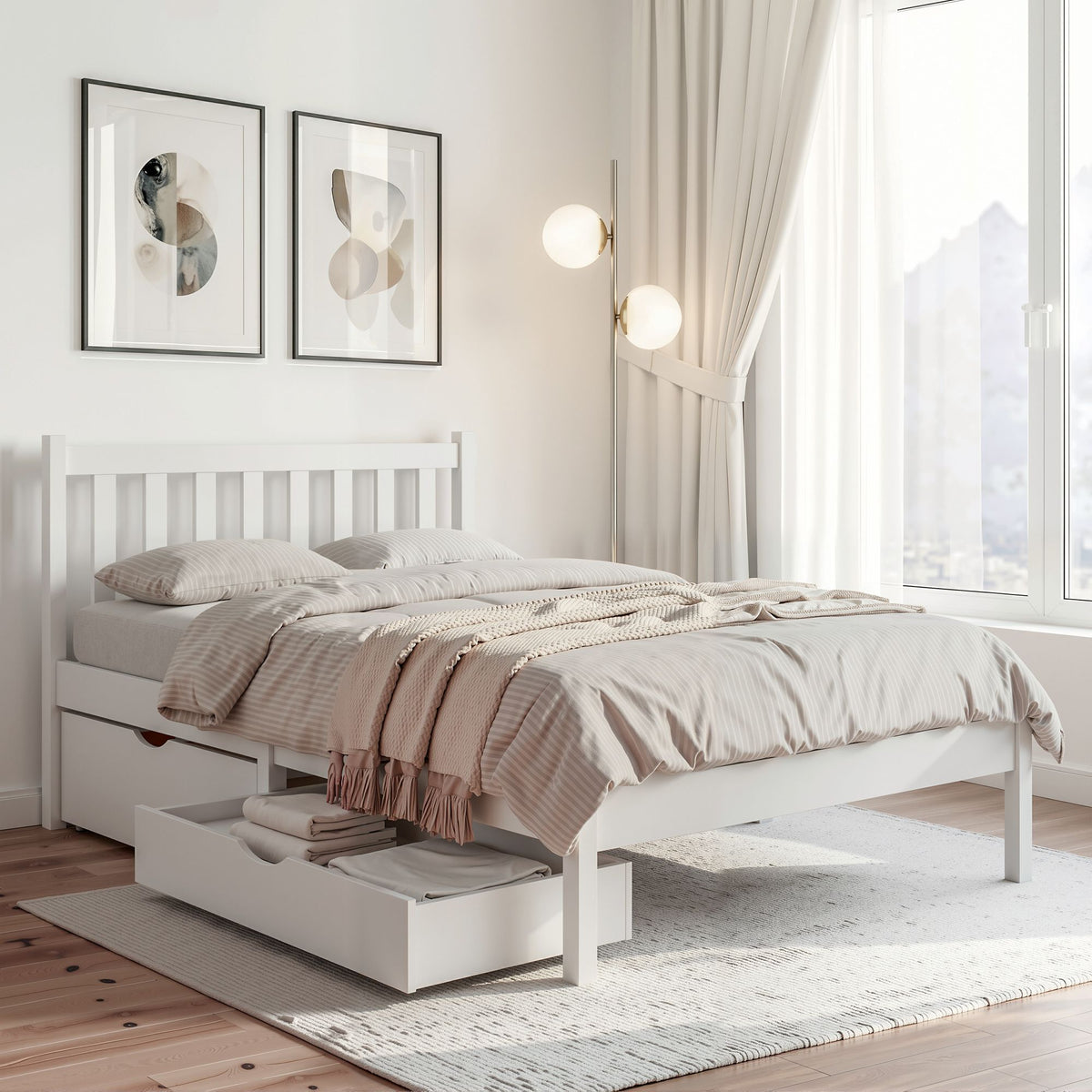 Sofie King Single Bed Frame with 2 Storage Drawers White