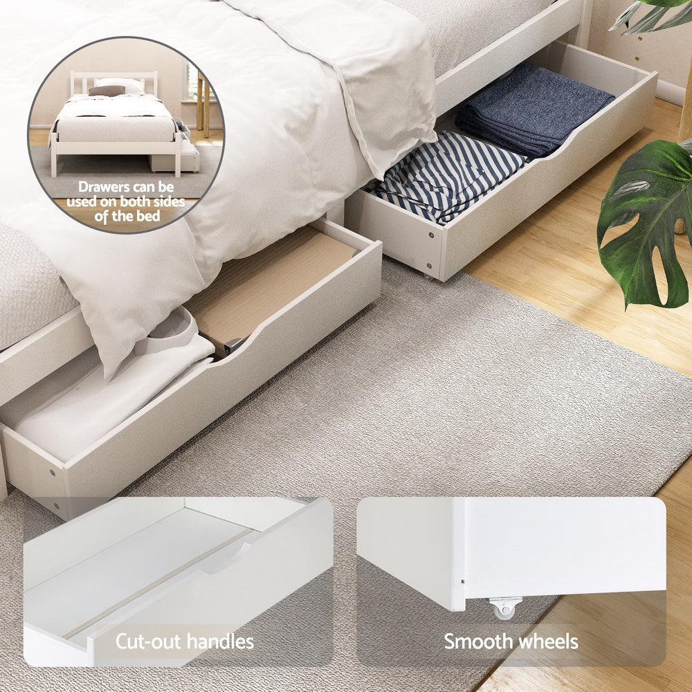 Sofie King Single Wooden Platform Bed Frame 2 Storage Drawers White