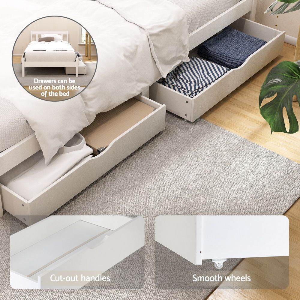 Sofie Single Platform Bed Frame with 2 Storage Drawers White