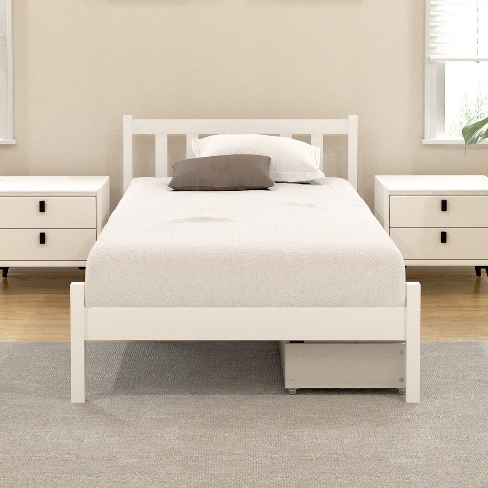 Sofie Single Platform Bed Frame with 2 Storage Drawers White