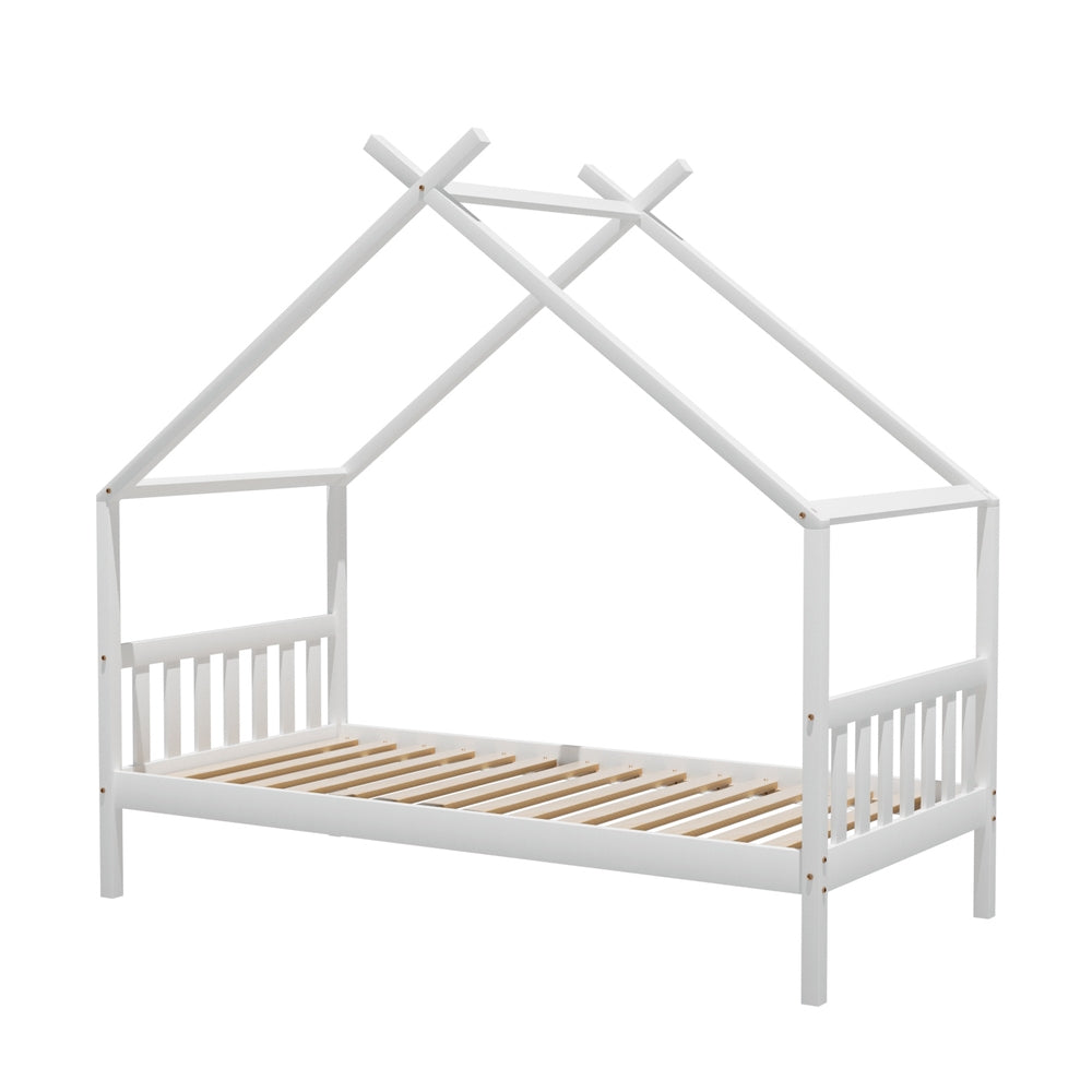 Artiss Kids Single House Bed Frame Wooden Base White