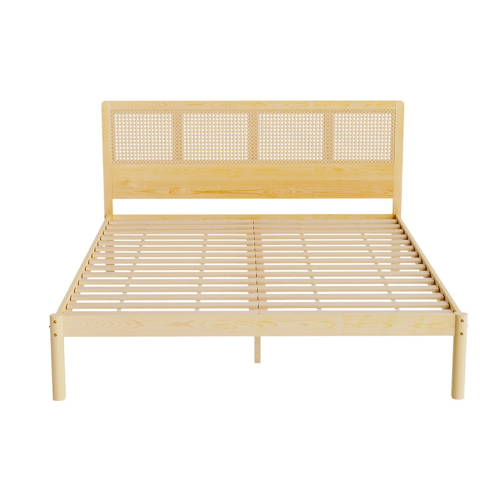 RITA Queen Bed Frame Rattan Wooden Pine