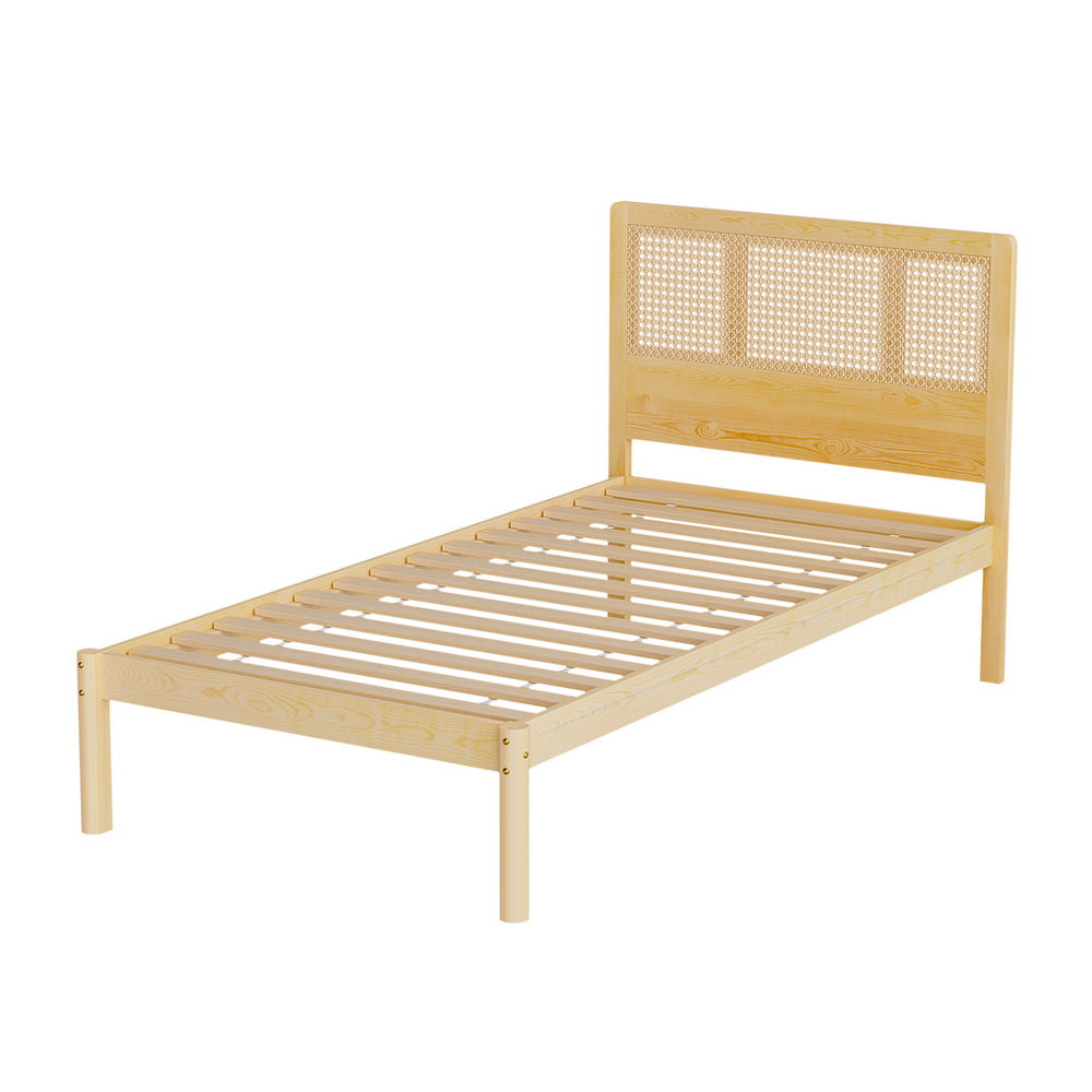 RITA Single Bed Frame Rattan Pine