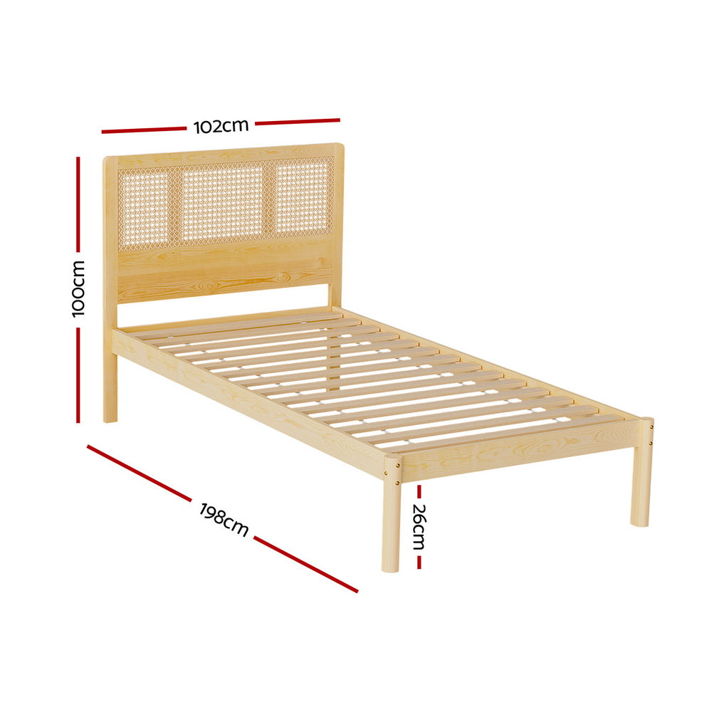 RITA Single Bed Frame Rattan Pine
