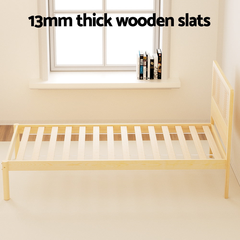 RITA Single Bed Frame Rattan Pine