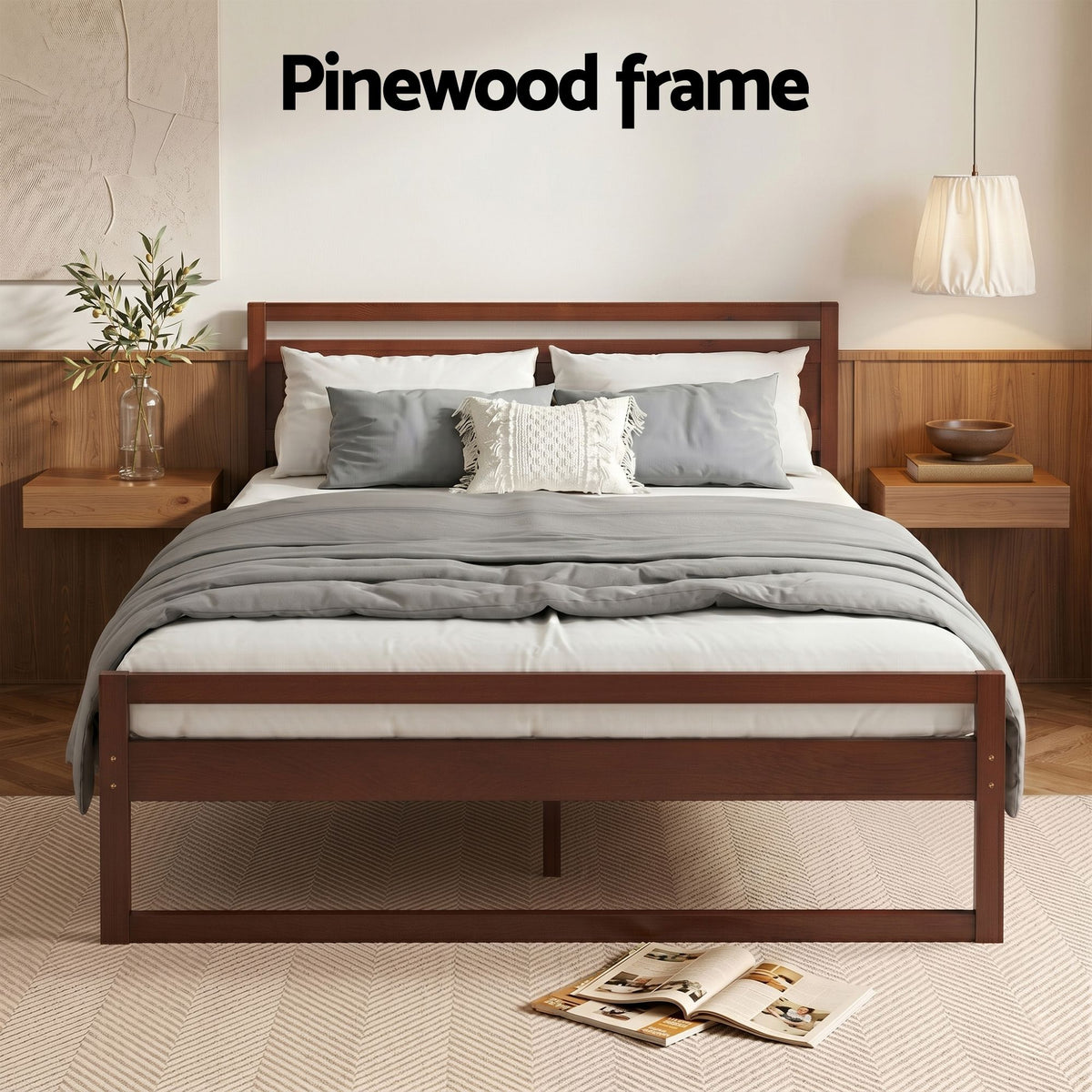 Witton Double Size Pinewood Bed Frame Walnut