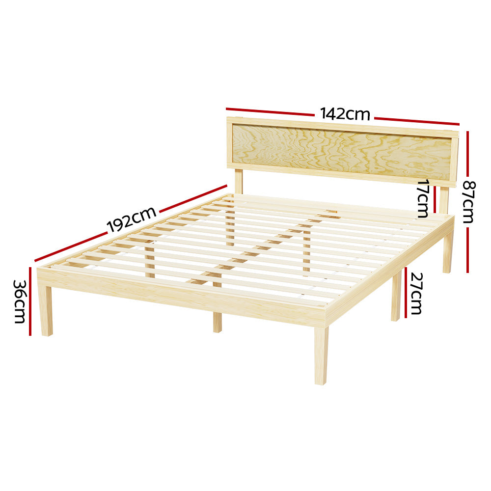 YUMI Double Wooden Bed Frame Pine Timber