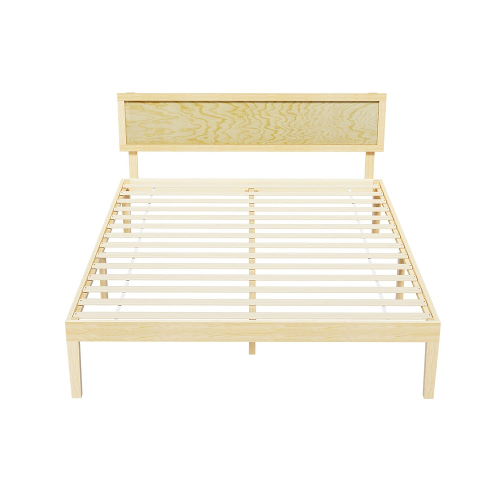 YUMI Double Wooden Bed Frame Pine Timber