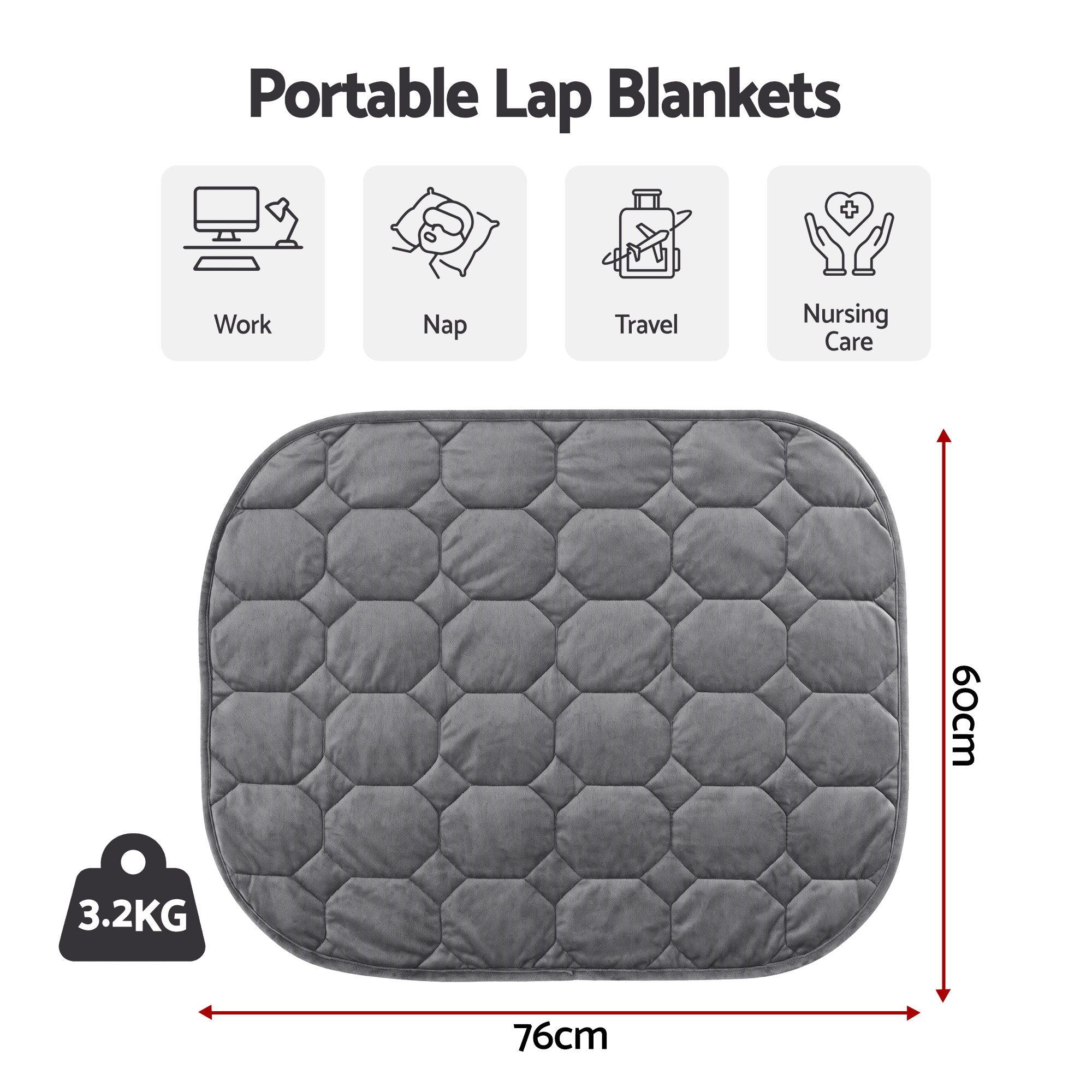 Giselle Weighted Lap Blanket 3.2KG Grey Crystal Velvet Quilted Glass Bead Fill for Sofa Office