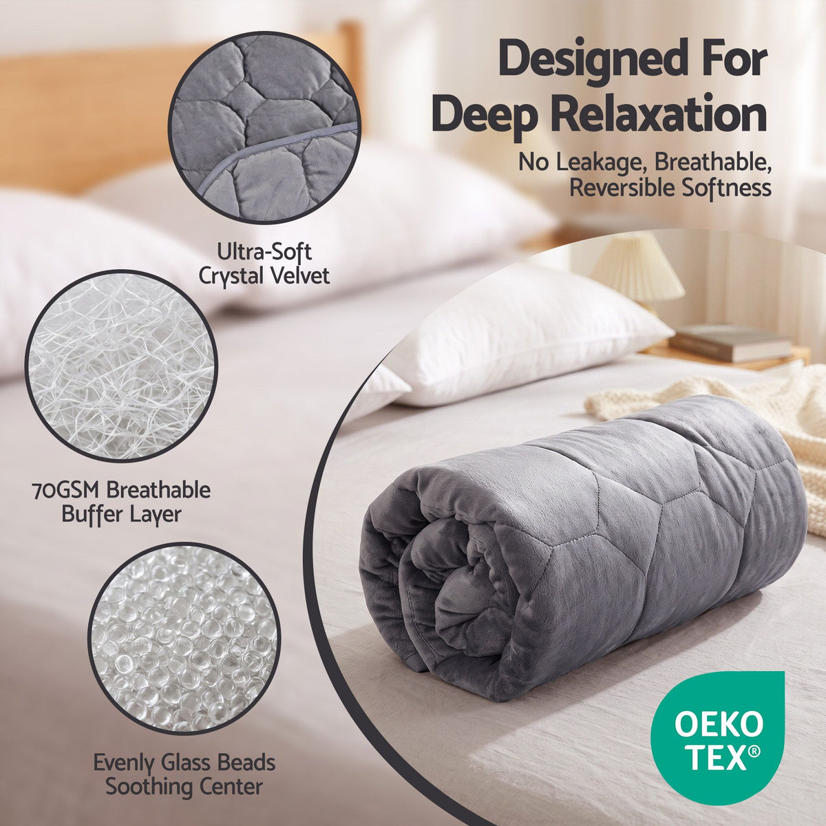 Giselle Weighted Lap Blanket 3.2KG Grey Crystal Velvet