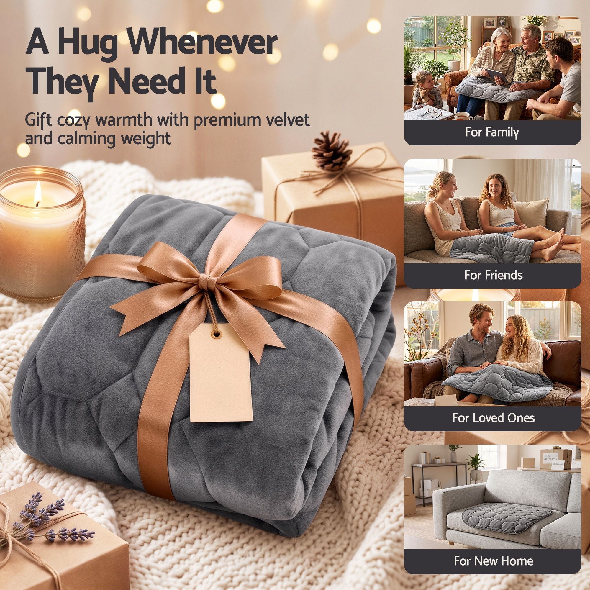 Giselle Weighted Lap Blanket 3.2KG Grey Crystal Velvet Quilted Glass Bead Fill for Sofa Office