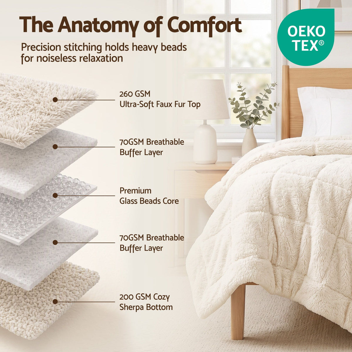 Giselle Faux Fur Weighted Blanket 2 Sided Long Pile Sherpa Reverse Cream 5.5KG 120 x 180cm