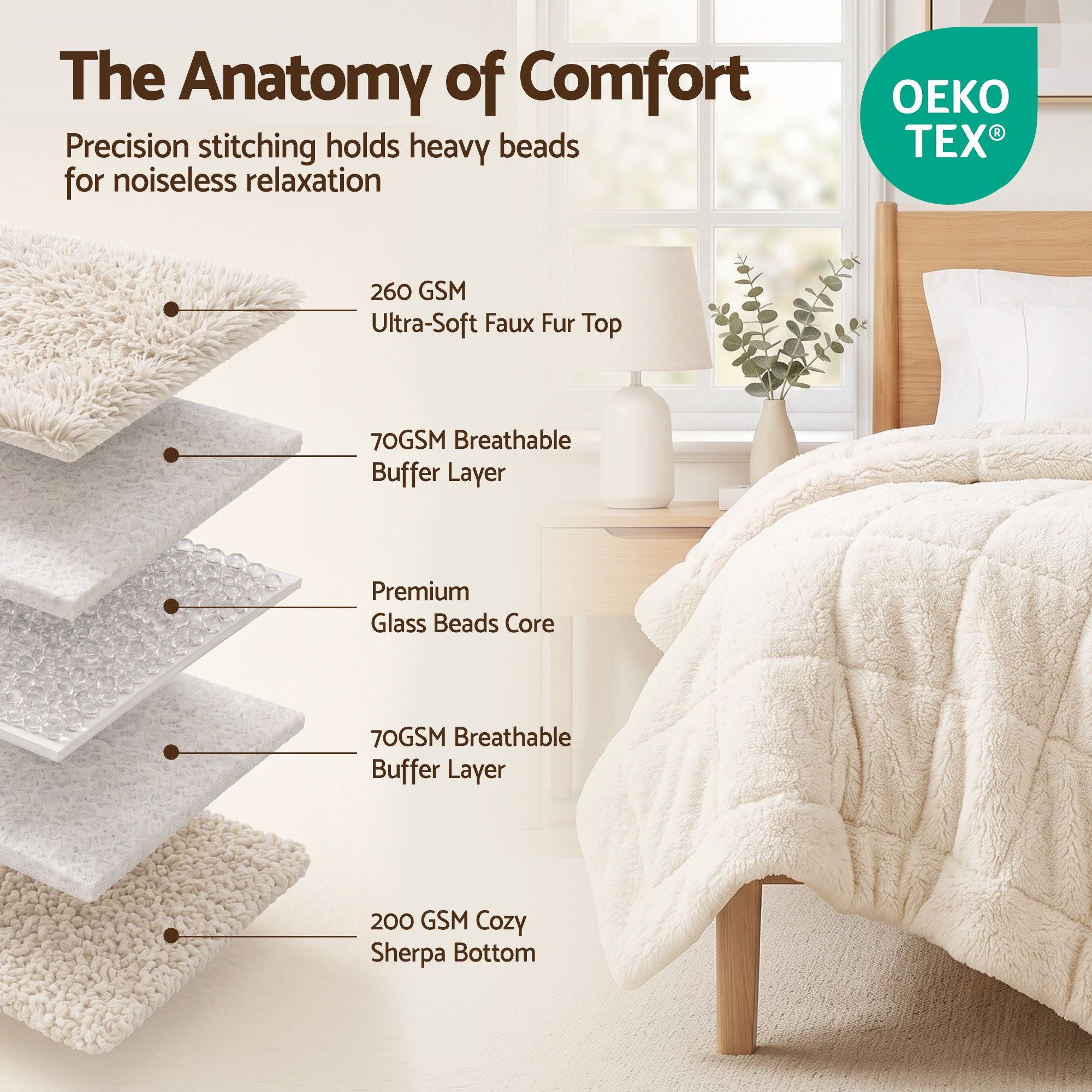 Giselle Faux Fur Weighted Blanket 2 Sided Long Pile Sherpa Reverse Cream 6.8KG 120 x 180cm