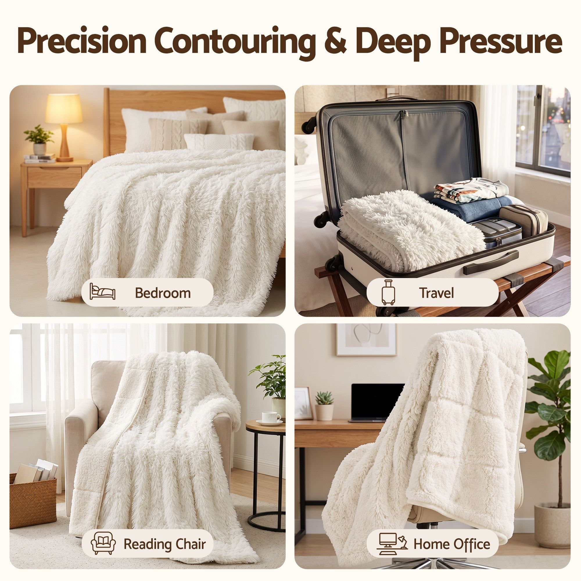 Giselle Faux Fur Weighted Blanket 2 Sided Long Pile Sherpa Reverse Cream 6.8KG 120 x 180cm