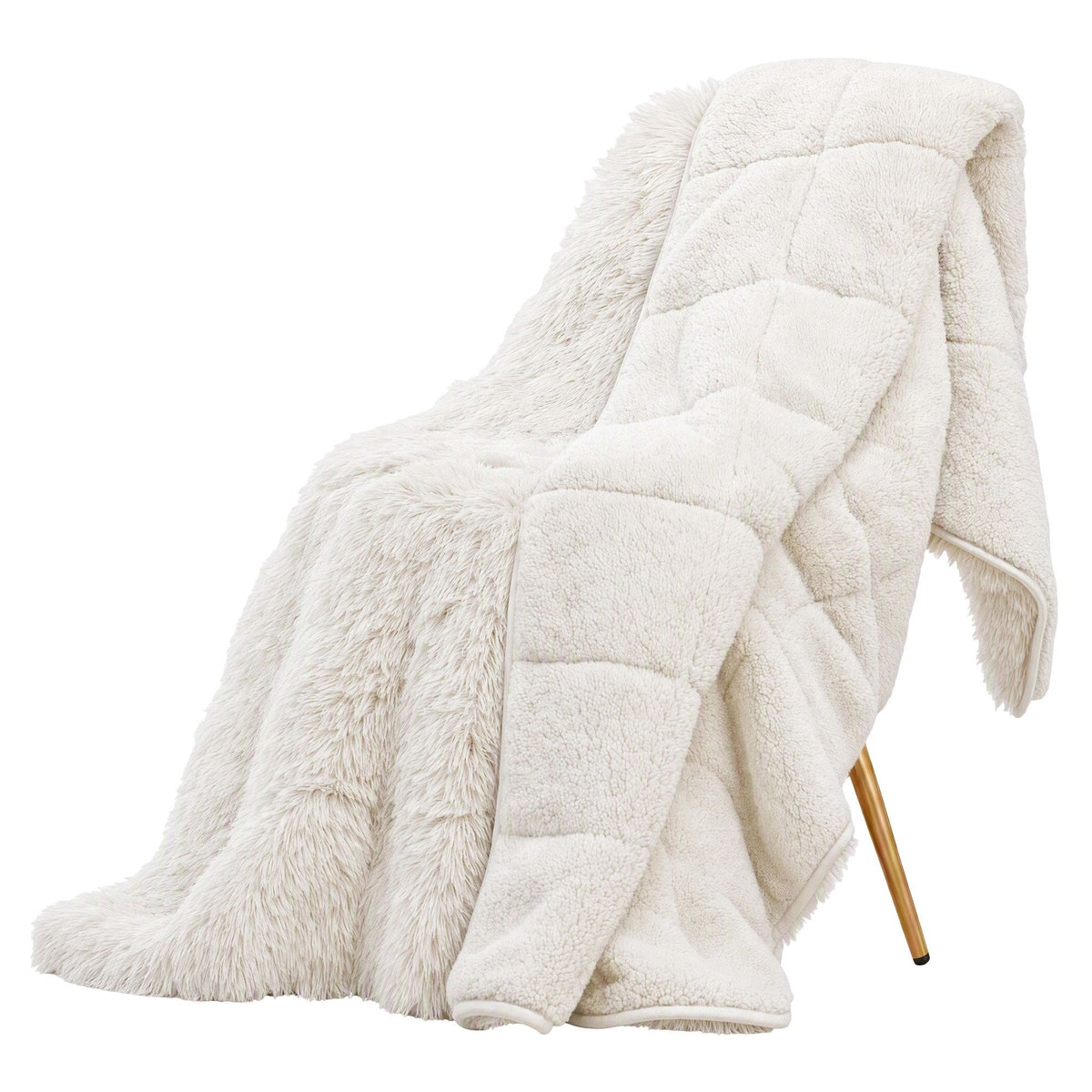 Giselle Faux Fur Weighted Blanket 2 Sided Long Pile Sherpa Reverse Cream 11KG 152 x 203cm