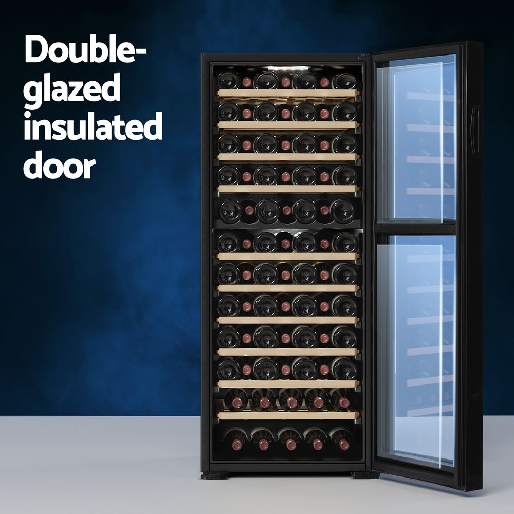Devanti 80-Bottle Wine Fridge Dual Zone Compressor Black