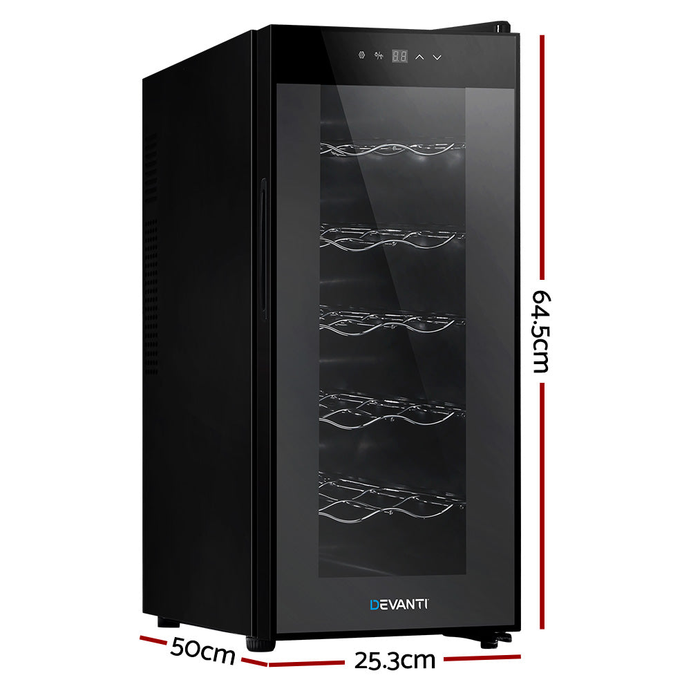 Devanti 12-Bottle Wine Fridge Cooler Black
