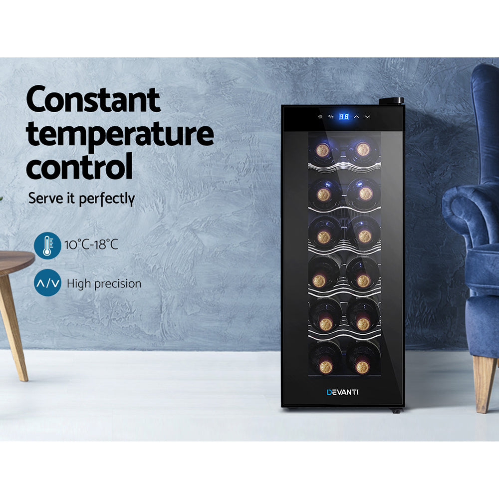 Devanti 12-Bottle Wine Fridge Cooler Black