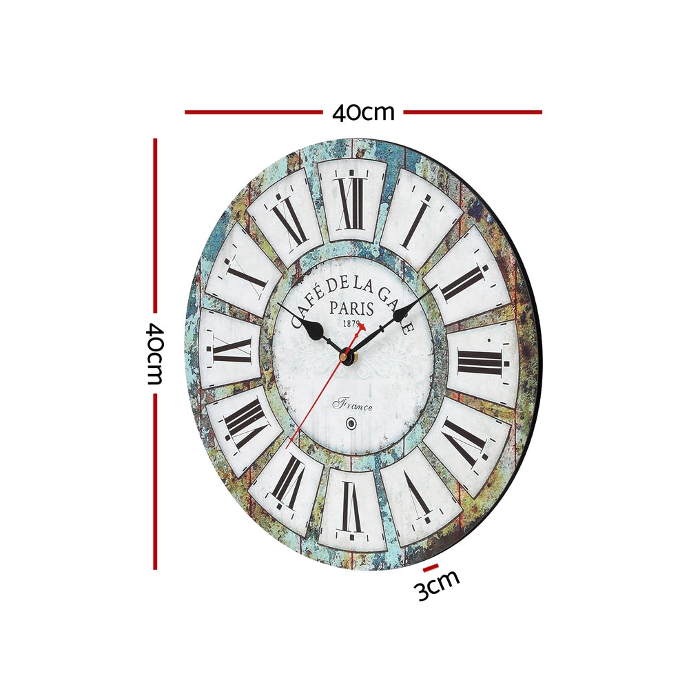 Rustic 40cm Wall Clock Turquoise MDF Retro Design