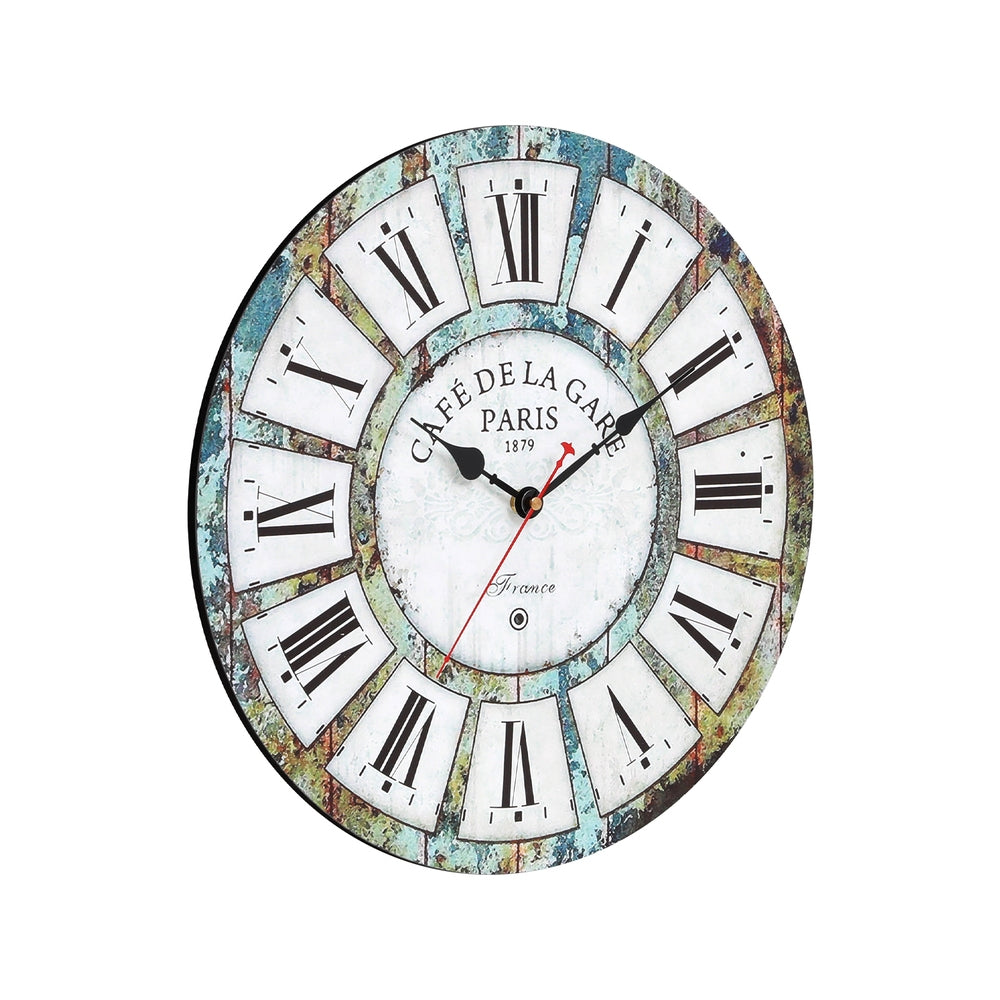 Rustic 40cm Wall Clock Turquoise MDF Retro Design