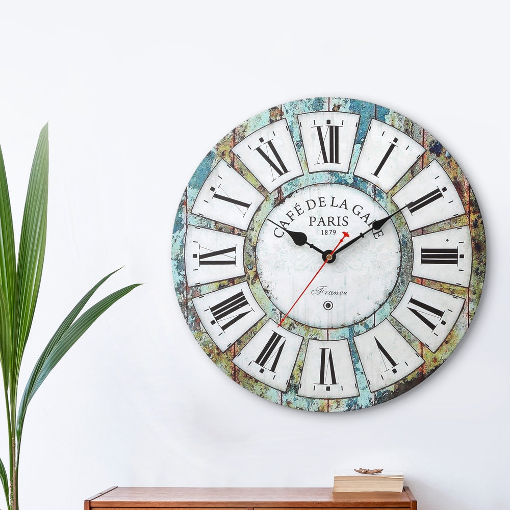 Rustic 40cm Wall Clock Turquoise MDF Retro Design