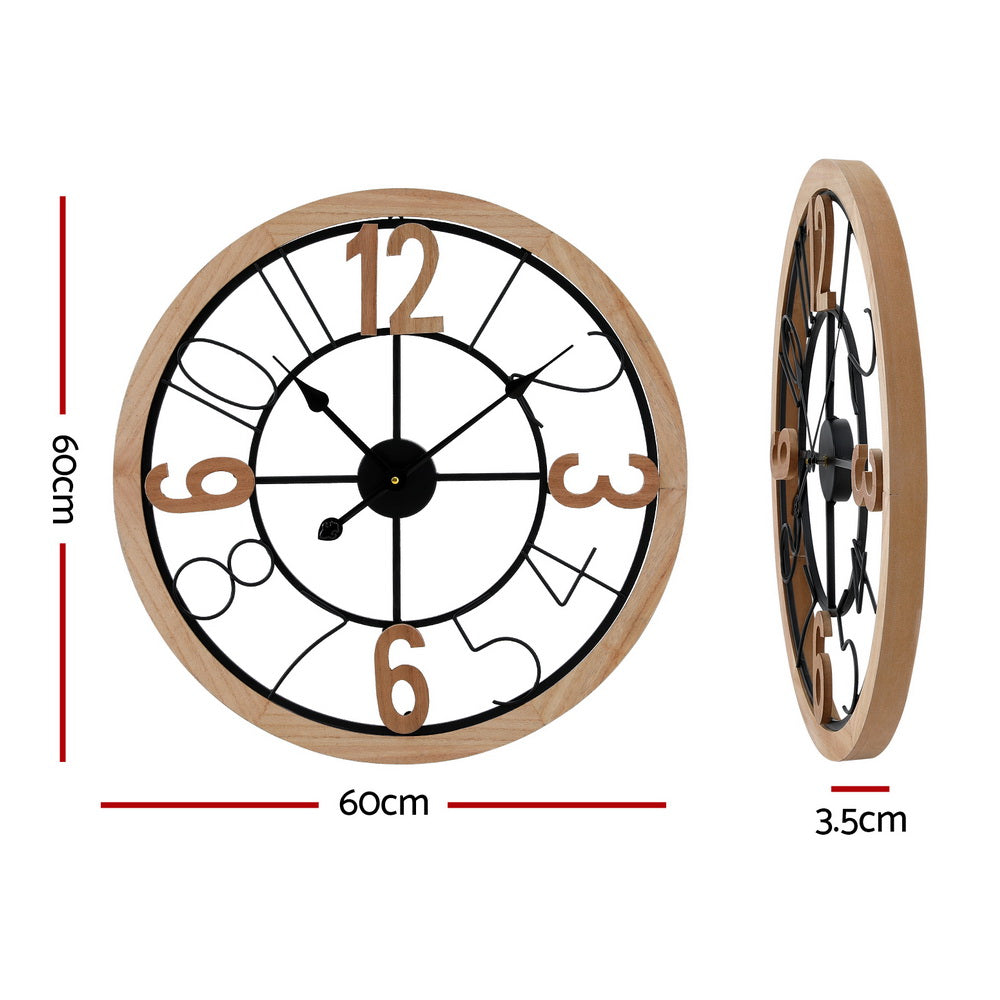 Artiss 60cm Wall Clock Metal MDF Black Pine