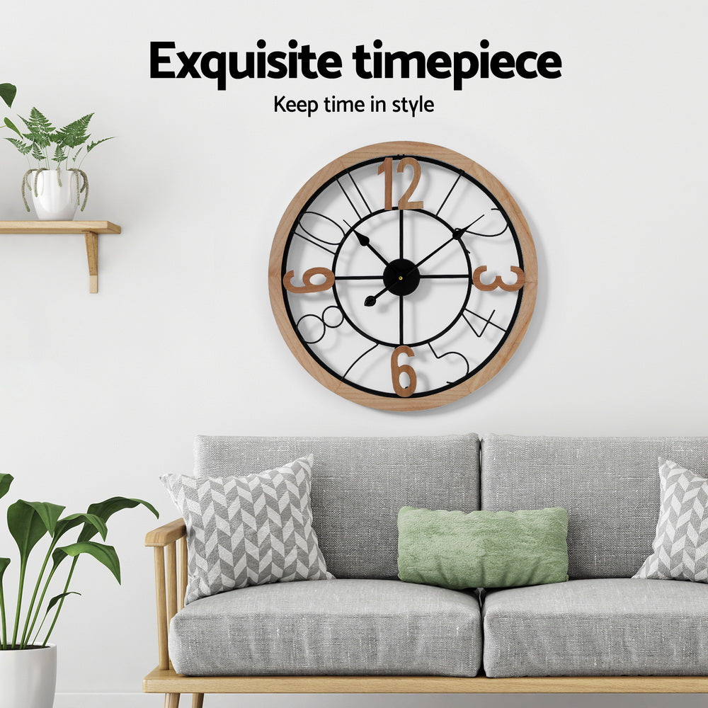 Artiss 60cm Wall Clock Metal MDF Black Pine