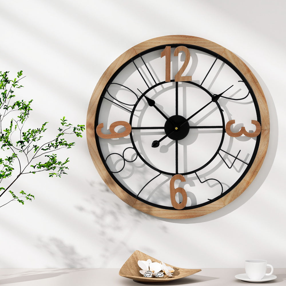 Artiss 60cm Wall Clock Metal MDF Black Pine