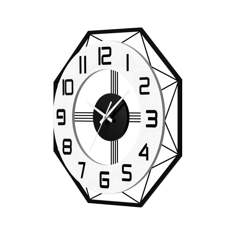 Artiss 60cm Wall Clock Octagon Metal Black & White