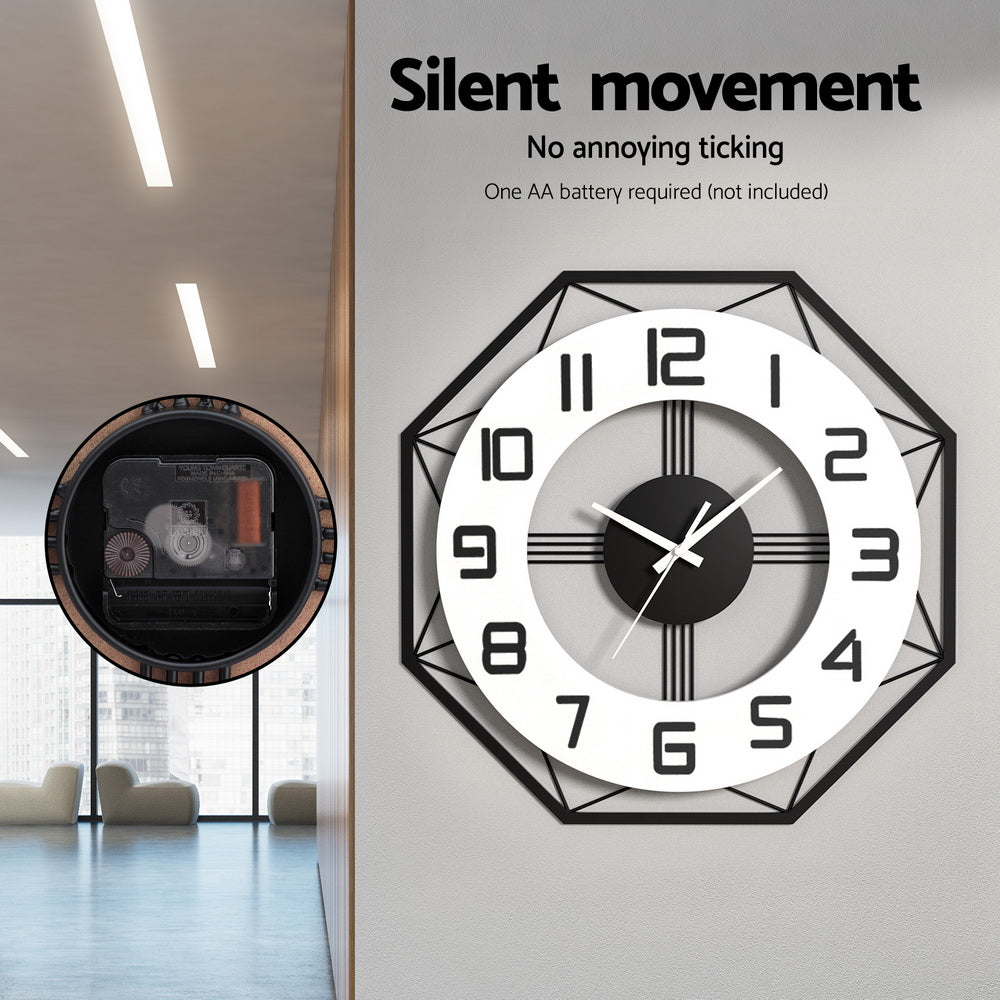 Artiss 60cm Wall Clock Octagon Metal Black & White