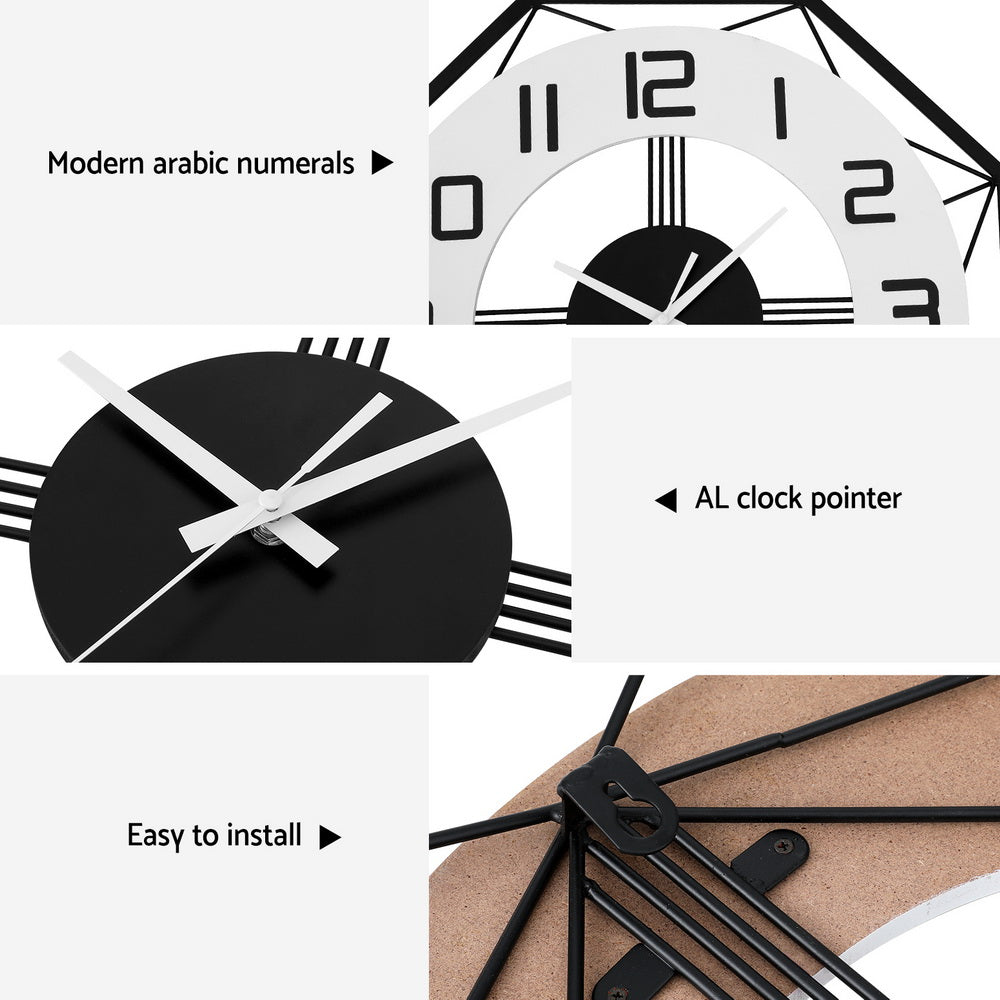 Artiss 60cm Wall Clock Octagon Metal Black & White
