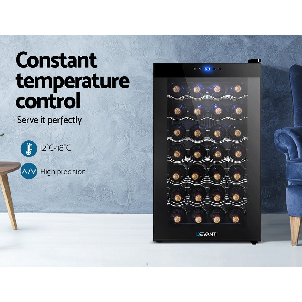 Devanti 28-Bottle Wine Fridge Cooler Black