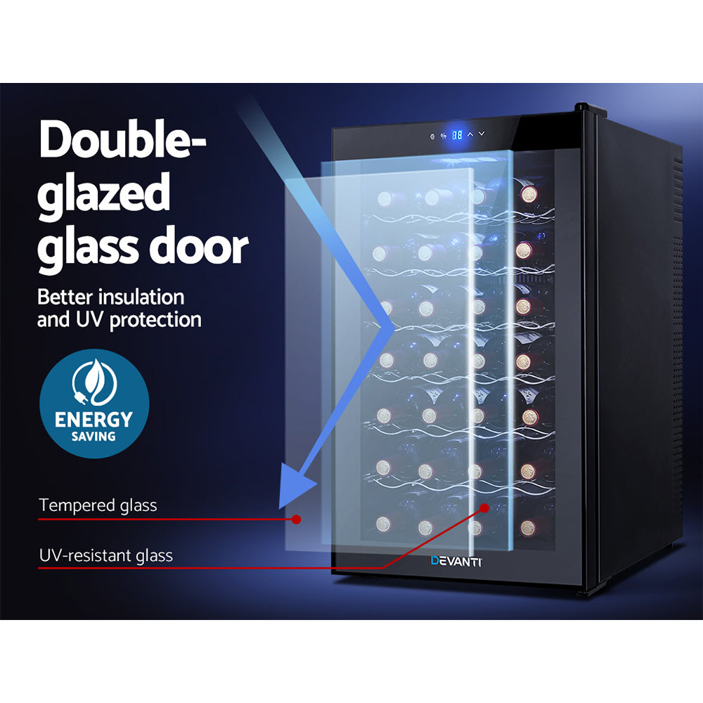 Devanti 28-Bottle Wine Fridge Cooler Black