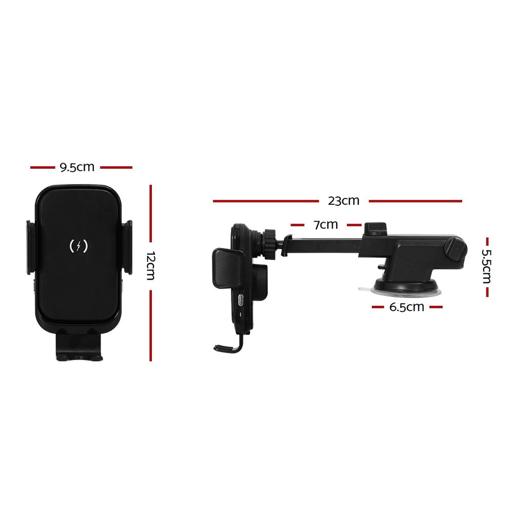 Devanti 15W Wireless Car Charger Fast Charging Mount Black