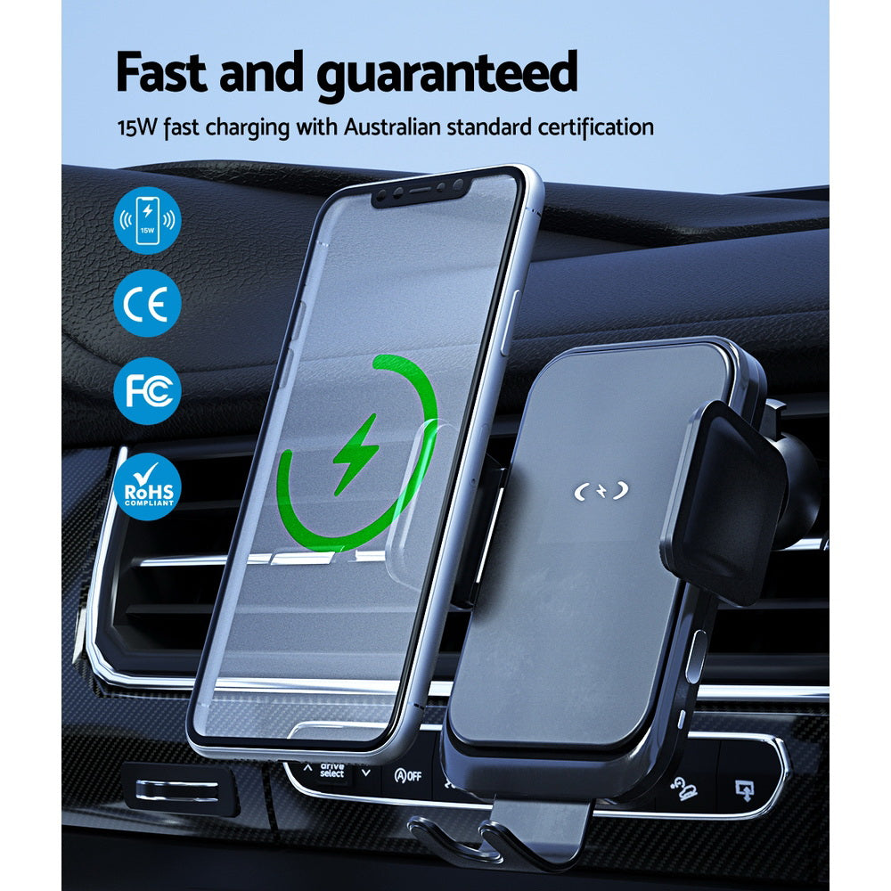 Devanti 15W Wireless Car Charger Fast Charging Mount Black