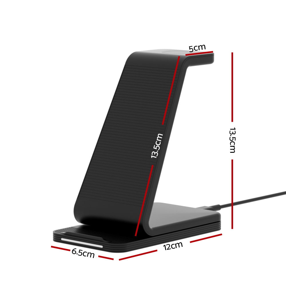 Devanti 15W Fast Charging 3-in-1 Wireless Charger Dock Black