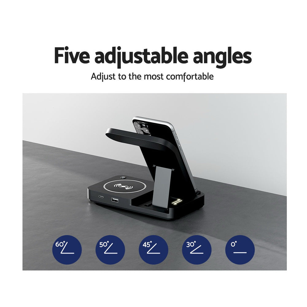Devanti 4-in-1 Wireless Charger Station Fast Charging Black