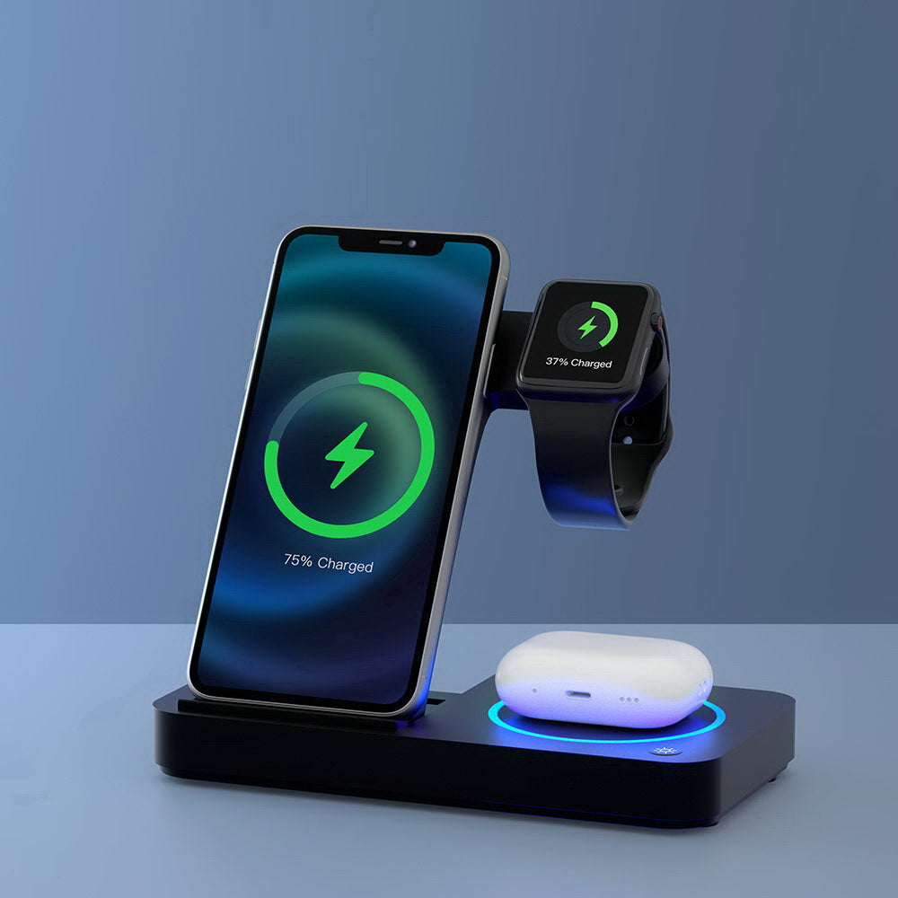 Devanti 4-in-1 Wireless Charger Station Fast Charging Black