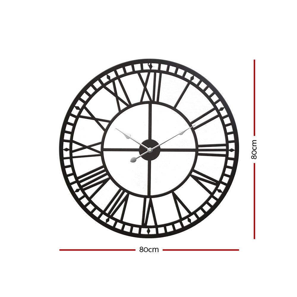 80cm Clock Artiss 80cm Wall Clock Large Roman Numerals Metal Black Vintage Style