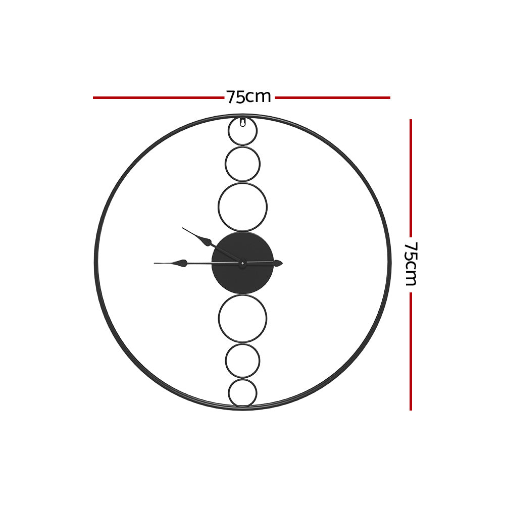 Artiss 75cm Round Wall Clock Black Minimalist Design