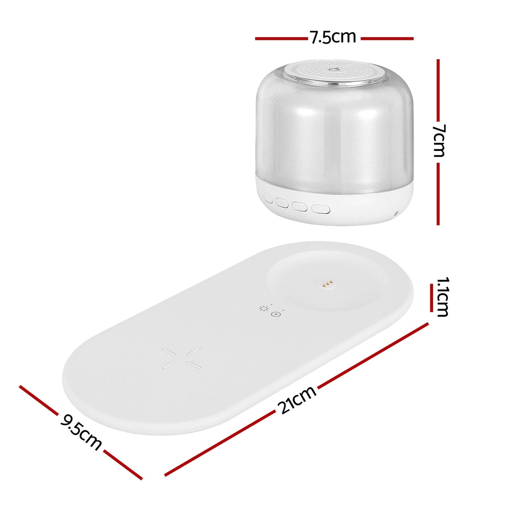 Devanti 3-in-1 Wireless Charger 15W Fast Charging RGB Light Bluetooth Speaker White