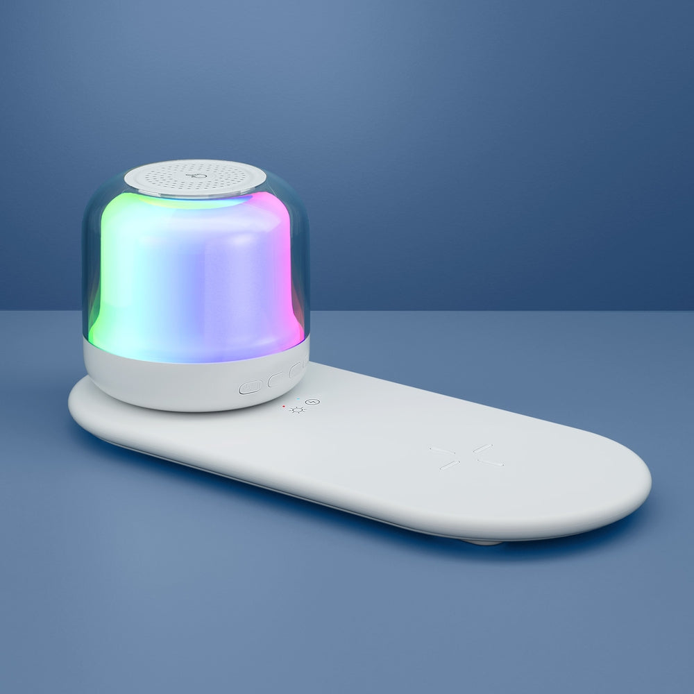 Devanti 3-in-1 Wireless Charger 15W Fast Charging RGB Light Bluetooth Speaker White
